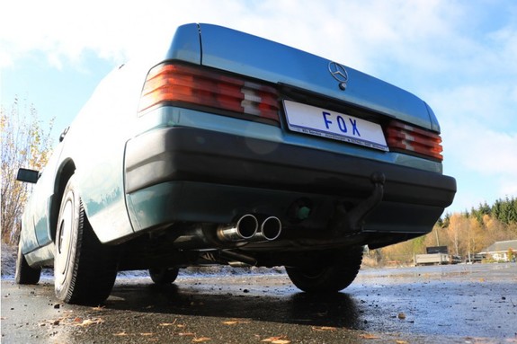 FOX Edelstahl Komplettanlage ab Kat Mercedes 190 Typ W201 2x76mm rund eingerollt abgeschrägt