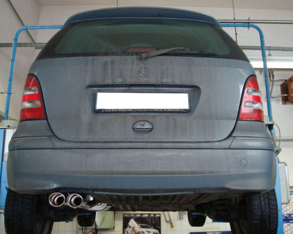 Fox Edelstahl Sportauspuff Mercedes A-Klasse W168 1.7l CDI 2x88x74mm oval eingerollt abgeschrägt: MB020012-344