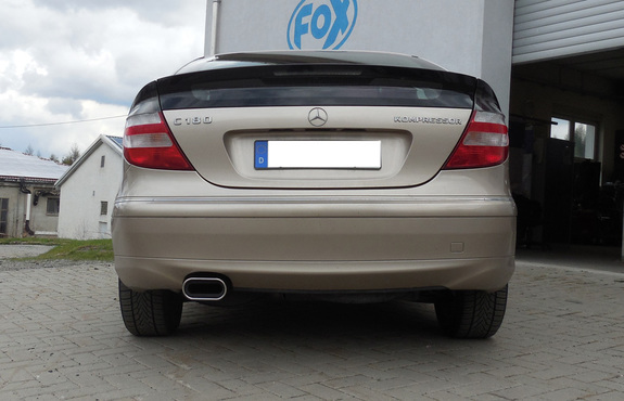 Fox Edelstahl Racing-Komplettanlage ab Kat Mercedes C-Klasse Sportcoupe CL203 1.8l 105kW 160x80mm flachoval eingerollt abgeschrägt mit Absorber: MB031079-597ANLR