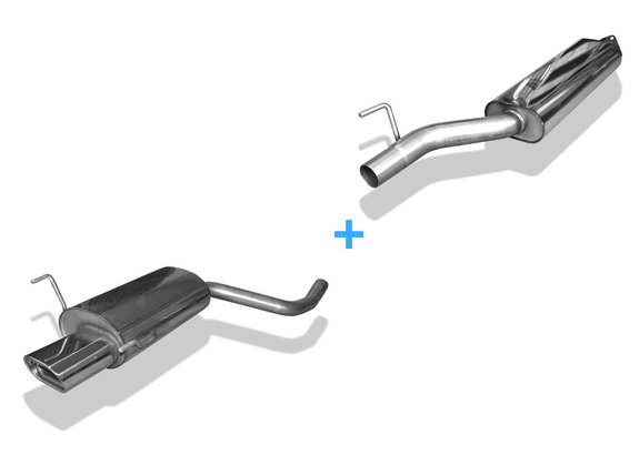 Fox Edelstahl Sportauspuff-Komplettanlage ab Kat Mercedes CLK W208 - C208 Coupe u. A208 Cabrio 135x80mm flachoval eingerollt abgeschrägt mit Absorber: MB120002-593ANL