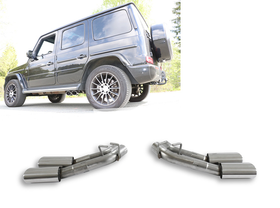 FOX Edelstahl Duplex Endrohrsatz Mercedes G-Klasse G500 W463A je 2x115x85mm oval eingerollt seitlich abgeschrägt: MB050070-462