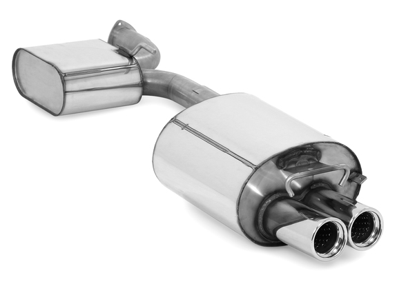 Fox Edelstahl Komplettanlage ab Kat Mercedes SLK R170 2x76mm rund eingerollt gerade mit Absorber: MB140002-068 Fox Edelstahl Komplettanlage ab Kat Mercedes SLK R170 2x76mm rund eingerollt gerade mit Absorber: MB140002-068