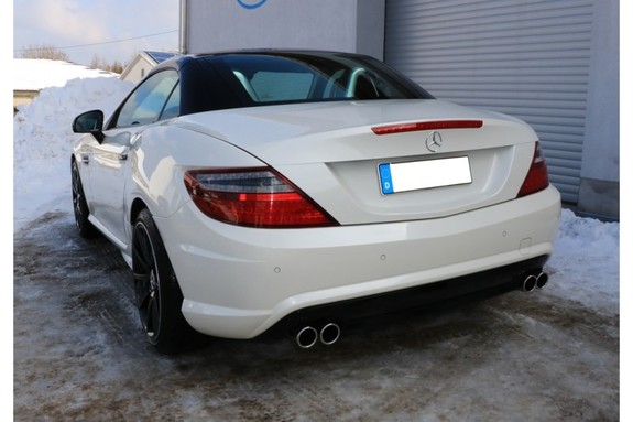 Fox Edelstahl Duplex Sportauspuff Mercedes SLK u. SLC R172 AMG Line je 2x76mm rund eingerollt abgeschrägt