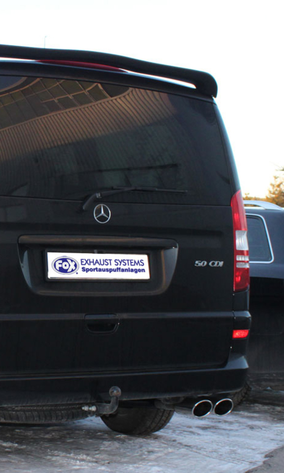 Fox Edelstahl Sportauspuff Mercedes Vito u. Viano W639 V639 (Mod. mit Luftfederung und Ersatzrad) 2x115x85mm oval eingerollt abgeschrägt
