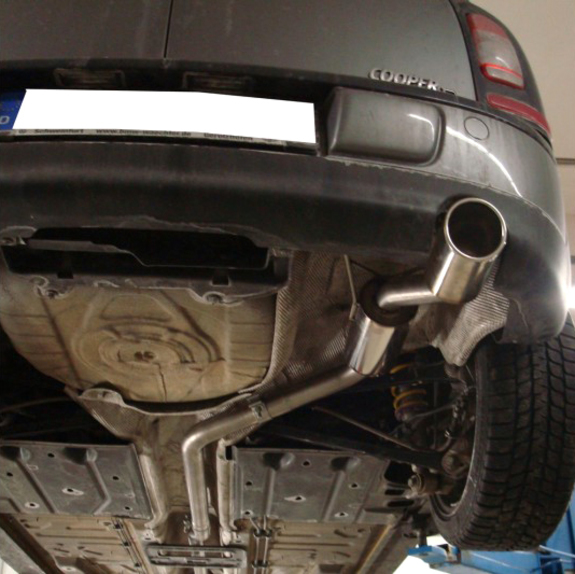 Fox Edelstahl Sportauspuff-Komplettanlage ab Kat Mini Cooper Clubman R55 Diesel 1x100mm rund eingerollt abgeschrägt mit Absorber: MN021011-153ANL