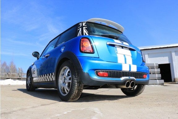 Fox Edelstahl Sportauspuff mittig Mini Cooper S R56 2x90mm rund eingerollt abgeschrägt: MN021002-132 Fox Edelstahl Sportauspuff mittig Mini Cooper S R56 2x90mm rund eingerollt abgeschrägt: MN021002-132