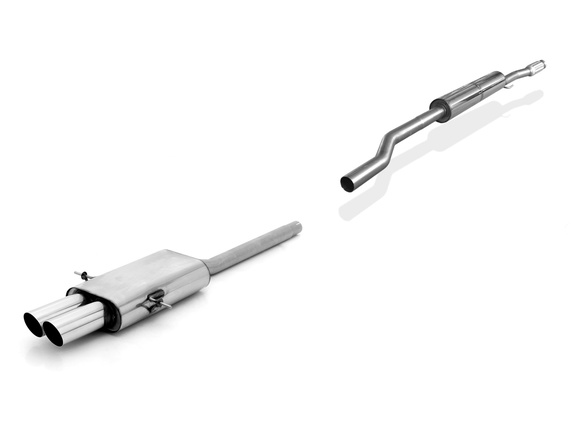 Fox Edelstahl Sportauspuff-Komplettanlage ab Kat mittig Mini Cooper S R56 2x80mm rund scharf abgeschrägt: MN021002-090ANL