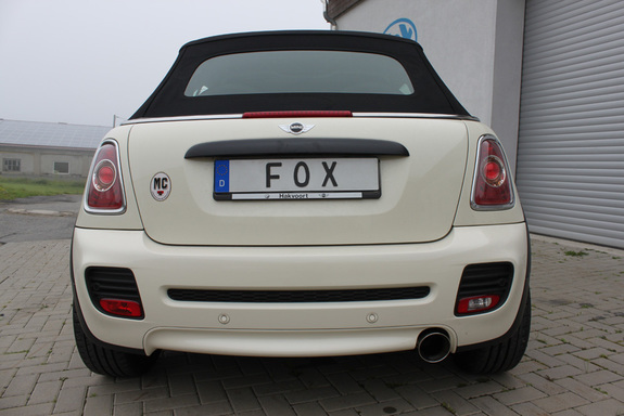Fox Edelstahl Sportauspuff-Komplettanlage ab Kat Mini One Cabrio R57 1x100mm rund doppelwandig abgeschrägt: MN021041-293ANL
