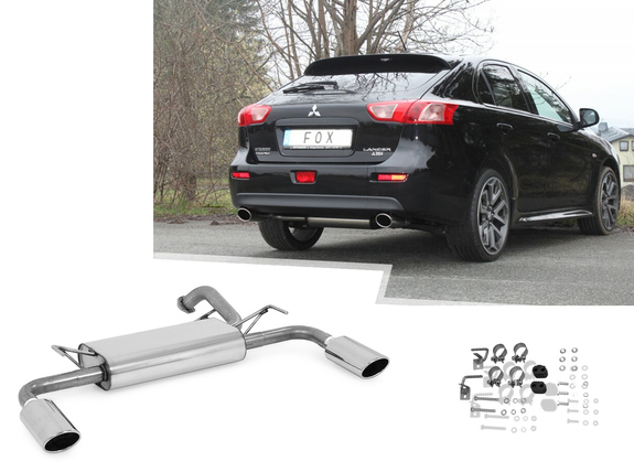 Fox Edelstahl Duplex Sportauspuff Mitsubishi Lancer 8 CYO 1.8l Diesel Stufenheck u. Sportback ab 2012 je 115x85mm oval eingerollt abgeschrägt