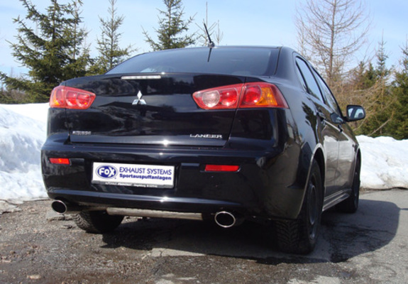 Fox Edelstahl Duplex Sportauspuff-Komplettanlage ab Kat Mitsubishi Lancer 8 CYO Ralliart 1x129x106mm oval eingerollt abgeschrägt