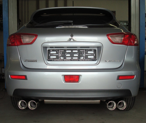 Fox Edelstahl Duplex Sportauspuff Mitsubishi Lancer 8 CYO Diesel Stufenheck u. Sportback 2x90mm rund eingerollt abgeschrägt mit Absorber: MI144013-152