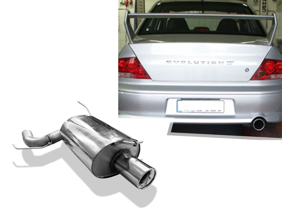 Fox Edelstahl Sportauspuff Mitsubishi Lancer Evolution IX - Evo 9 1x100mm rund eingerollt gerade mit Absorber: MI142001-073