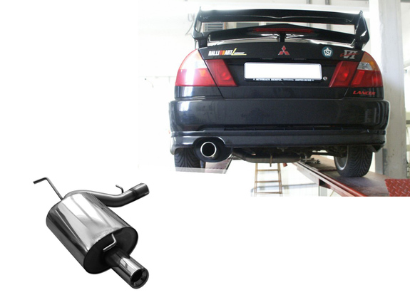 Fox Edelstahl Sportauspuff Mitsubishi Lancer Evolution VI - Evo 6 1x90mm rund eingerollt gerade mit Absorber: MI140001-071