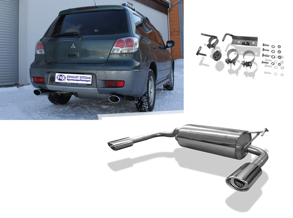 Fox Edelstahl Duplex Sportauspuff Mitsubishi Outlander Typ CU Bj.03-06 115x85mm oval eingerollt abgeschrägt mit Absorber: MI130015-367