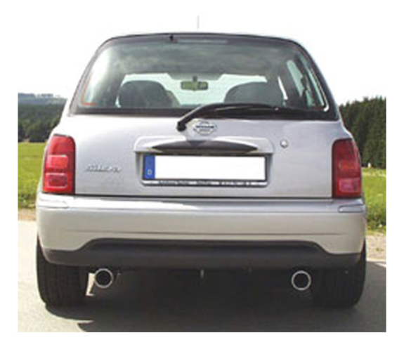 Fox Edelstahl Duplex Sportauspuff-Komplettanlage ab Kat Nissan Micra K11 Bj.93-03 1x80mm rund eingerollt gerade mit Absorber