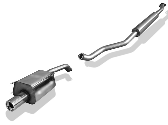 Fox Edelstahl Sportauspuff-Komplettanlage ab Kat Nissan Micra K12 mit Flanschanschluss Bj.03-10 1x90mm rund eingerollt gerade mit Absorber: NI012001-071ANL