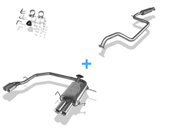 Fox Edelstahl Duplex Sportauspuff-Komplettanlage ab Kat Nissan Primera P11 Kombi Traveller 2x90mm rund eingerollt gerade mit Absorber: NI061053-072ANL