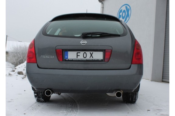Fox Edelstahl Duplex Sportauspuff-Komplettanlage ab Kat Nissan Primera P12 Kombi - Traveller 1x90mm rund eingerollt gerade: NI062003-051ANL