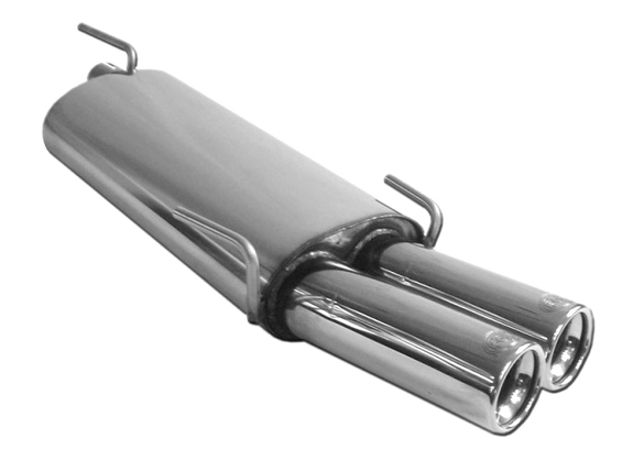 Fox Edelstahl Sportauspuff Opel Astra F Caravan 3-Punkt-Aufhängung 2x80mm rund eingerollt gerade mit Absorber