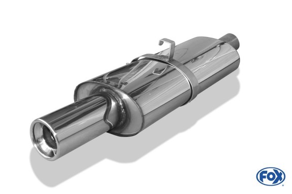 Fox Edelstahl Sportauspuff Ø63,5mm-System Opel Astra F inkl. GSi 16V CC Fließheck 1x90mm rund eingerollt gerade mit Absorber: OP040141-071