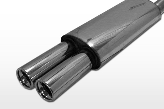 Fox Edelstahl Sportauspuff-Komplettanlage ab Kat Opel Astra F inkl. GSi CC Fließheck 1-Punkt-Aufhängung 2x80mm rund eingerollt gerade mit Absorber: OP040052-070ANL