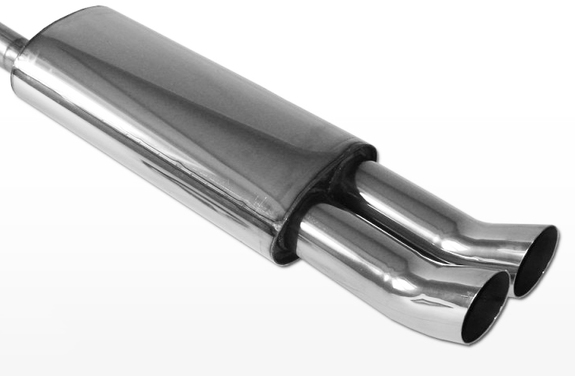 Fox Edelstahl Sportauspuff-Komplettanlage ab Kat Opel Astra F Stufenheck 3-Punkt-Aufhängung 2x76mm DTM rund scharf gerade: OP040132-166ANL