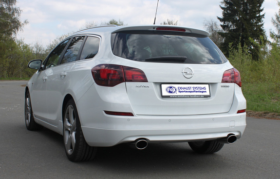 Fox Edelstahl Duplex Sportauspuff-Komplettanlage ab Kat Opel Astra J Sports Tourer 115x85mm oval eingerollt abgeschrägt: OP043013-347ANL