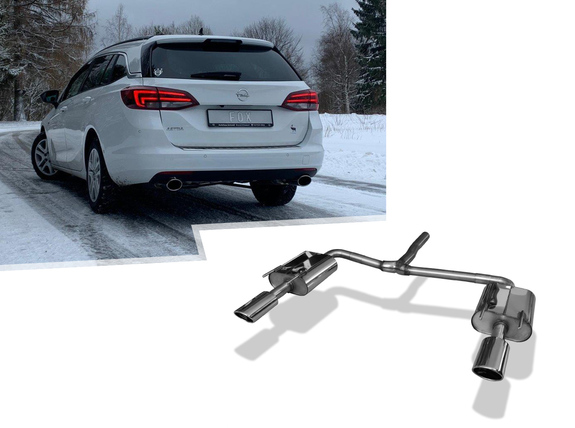 FOX Edelstahl Duplex Sportauspuff Opel Astra K Sports Tourer je 115x85mm oval eingerollt abgeschrägt