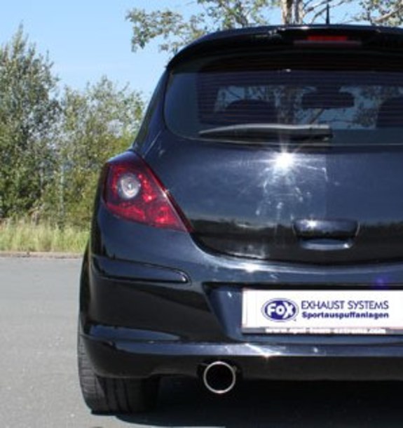 Fox Edelstahl Komplettanlage inkl. Kat und Downpipe Opel Corsa D GSi 1x100mm rund eingerollt abgeschrägt: OP033091-133ANLKK