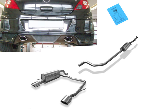 FOX Edelstahl Duplex Sportauspuff-Komplettanlage ab Kat Opel Corsa D für Rieger-Heck je 115x85mm oval eingerollt abgeschrägt: OP033043-347ANL