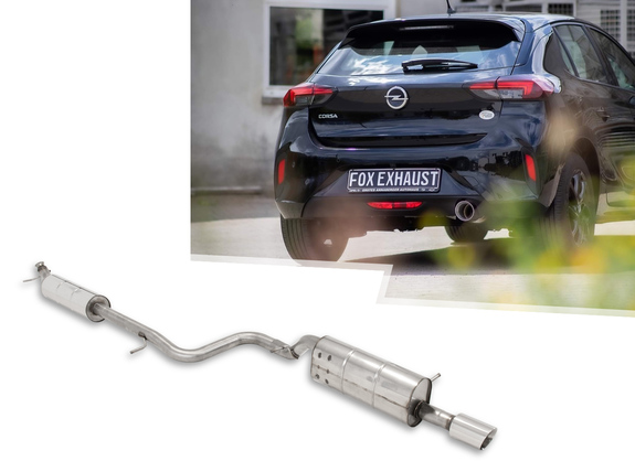 FOX Edelstahl Sportauspuff-Komplettanlage ab OPF Opel Corsa F 1.2l 1x100mm rund doppelwandig abgeschrägt: OP035001-293ANL FOX Edelstahl Sportauspuff-Komplettanlage ab OPF Opel Corsa F 1.2l 1x100mm rund doppelwandig abgeschrägt: OP035001-293ANL