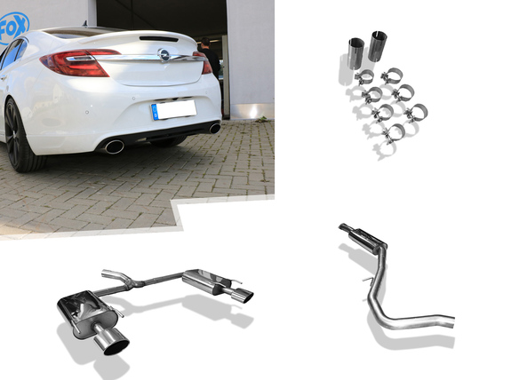 Fox Edelstahl Duplex Racing-Komplettanlage ab Kat Opel Insignia A 2.0 Turbo Frontantrieb je 140x90mm oval eingerollt abgeschrägt mit langer Tulpe