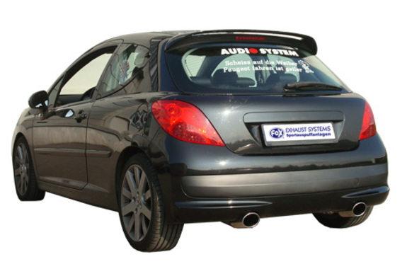 Fox Edelstahl Duplex Sportauspuff-Komplettanlage ab Kat Peugeot 207 je 115x85mm oval eingerollt abgeschrägt: PE022013-347ANL1