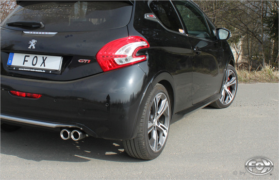 Fox Edelstahl Racing-Komplettanlage ab Kat Peugeot 208 GTI 2x76mm rund eingerollt mit Absorber: PE022061-068ANLR
