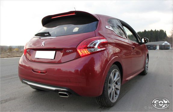 Fox Edelstahl Sportauspuff-Komplettanlage ab Kat Peugeot 208 GTI 145x65mm trapezförmig eingerollt abgeschrägt: PE022061-671ANL