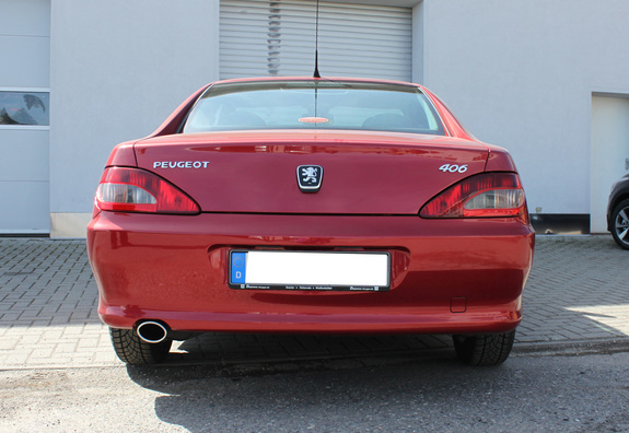 Fox Edelstahl Sportauspuff Peugeot 406 Limousine u. Coupe 106x71mm oval eingerollt seitlich abgeschrägt: PE041001-465