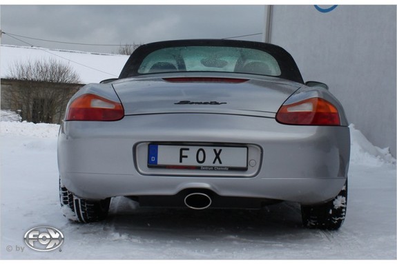 Fox Edelstahl Sportauspuff mittig Porsche Boxster Typ 986 2.5 140x90mm oval eingerollt abgeschrägt: PO090005-351