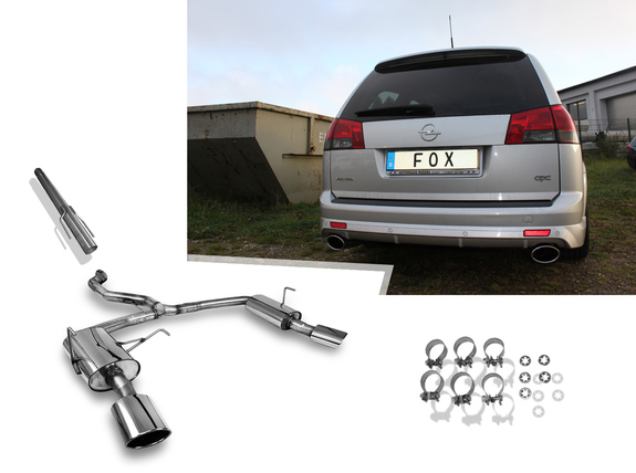 Fox Edelstahl Duplex Racing-Komplettanlage ab Kat Opel Vectra C Caravan OPC je 140x90mm oval eingerollt abgeschrägt