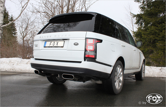 Fox Edelstahl Duplex Sportauspuff Land Rover Range Rover MK 4 5.0l ab 2012 je 220x80mm flachoval eingerollt seitlich abgeschrägt: LR013003-750