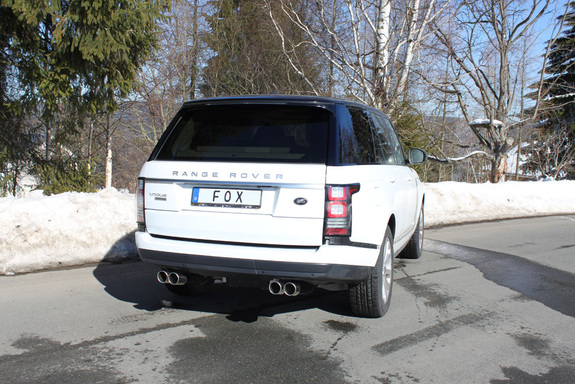 FOX Edelstahl Duplex Sportauspuff-Komplettanlage ab Kat Range Rover MK 4 5.0l ab 2012 je 2x90mm rund eingerollt abgeschrägt: LR013003-132ANL