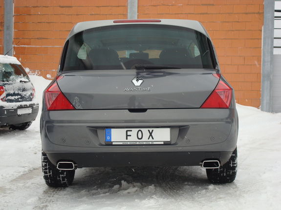 Fox Edelstahl Duplex Racing-Komplettanlage ab Kat Renault Avantime 2.0l je 145x65mm trapez eingerollt seitlich und nach unten abgeschrägt: RE140015-671ANLR1