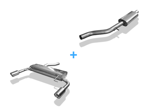 Fox Edelstahl Duplex Sportauspuff-Komplettanlage ab Kat Renault Clio 3 Sport Typ R je 90mm rund eingerollt abgeschrägt mit Absorber: RE072003-151ANL