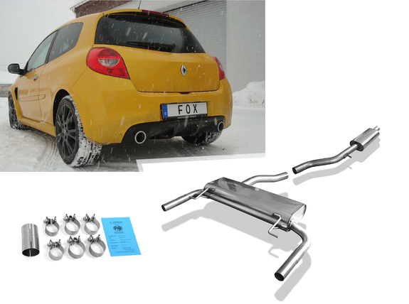 Fox Edelstahl Duplex Sportauspuff-Komplettanlage ab Kat Renault Clio 3 Sport Facelift Typ R für originale Endrohre: RE072003-001ANL