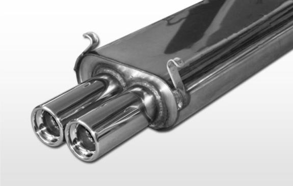 Fox Edelstahl Racing-Komplettanlage ab Kat. Renault Laguna 1 Typ B56 Limousine 2x80mm rund eingerollt gerade mit Absorber: RE150002-070ANLR