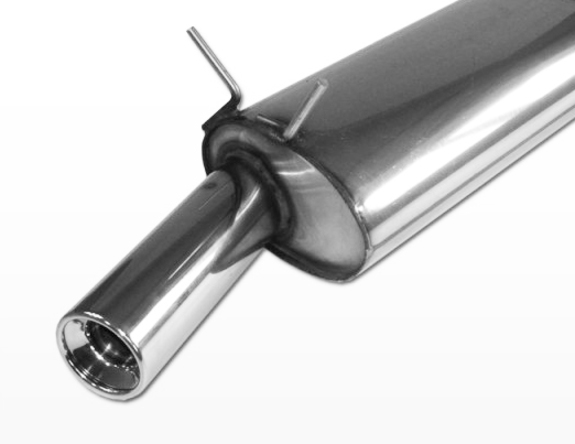 Fox Edelstahl Sportauspuff-Komplettanlage ab Kat Renault Megane 1 Fließheck 1x90mm rund eingerollt gerade mit Absorber: RE080001-071ANL1