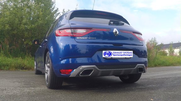 FOX Edelstahl Duplex Racing-Komplettanlage ab Kat. Renault Megane 4 1.6 GT TCe 205 EDC für originalen Endrohrausgang