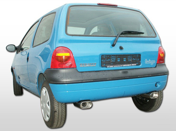 Fox Edelstahl Duplex Komplettanlage ab Kat Renault Twingo 1 Typ C06 Bj.93-07 135x80mm flachoval eingerollt abgeschrägt mit Absorber: RE060013-593