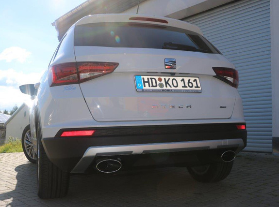 FOX Edelstahl Duplex Sportauspuff-Komplettanlage ab Kat. Seat Ateca Typ 5FP 2.0 TSI 4Drive je 160x90mm oval eingerollt seitlich abgeschrägt: SE100025-467ANL