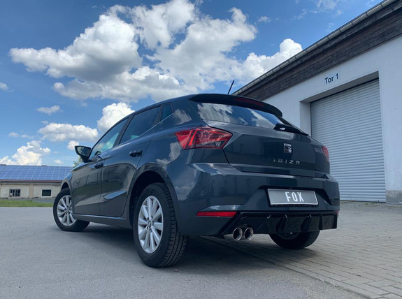 FOX Edelstahl Sportauspuff-Komplettanlage ab OPF Seat Ibiza 6F 1.5 2x76mm rund doppelwandig abgeschrägt: SE024022-288ANL