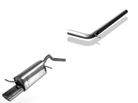 Fox Edelstahl Racing-Komplettanlage ab Kat Seat Ibiza 3 Typ 6L inkl. Sport (Mod. ohne Sport Endrohrausschnitt) 135x80mm flachoval eingerollt abgeschrägt mit Absorber